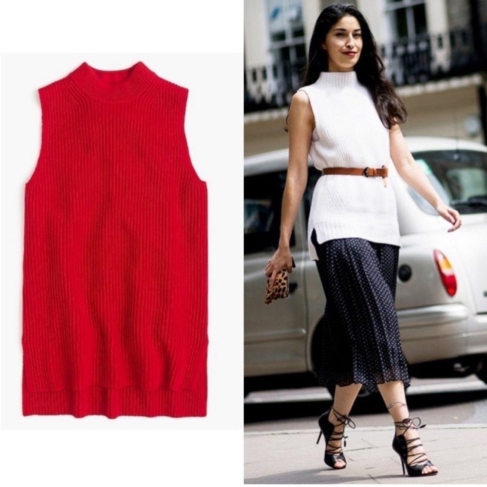 J. Crew Sleeveless Tunic Sweater Red X Small Knit Tank Cotton Merino Wool Blend